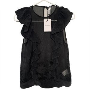 Anine Bing 100% Silk Black Sleeveless Ruffle Blouse Size S